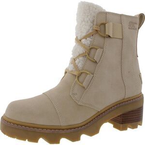 Sorel Womens Beige Lace-Up Faux Leather Combat & Lace-Up Boots New